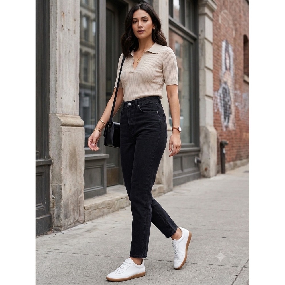 Ganni Cutye Cropped High Rise Slim Straight Jeans Washed Black 28W 32L